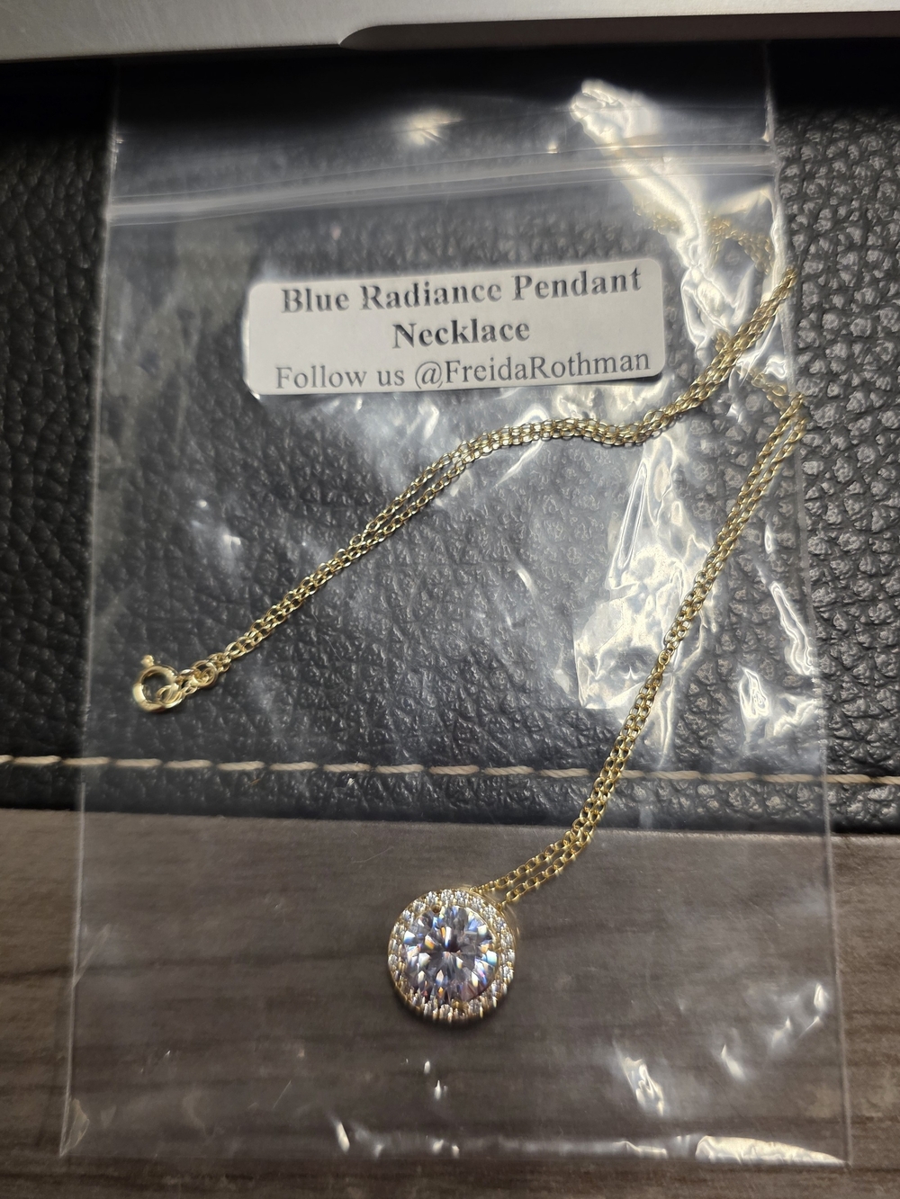 NWT Freida Rothman Blue Radiance Halo Pendant Necklace 14K Plated 925 Vault